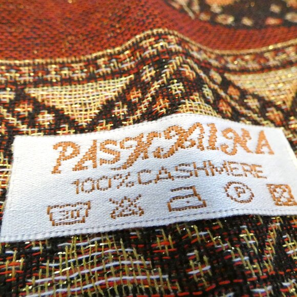 Silk Cashmere Scarf Red Brown Thailand Gold Embossed Elephants Lucky Pashmina NW - Picture 7 of 7